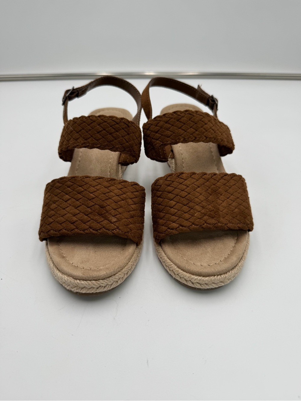 St. John’s Bay Women’s Size 6.5 Brown Woven Espadrille Wedge Sandals